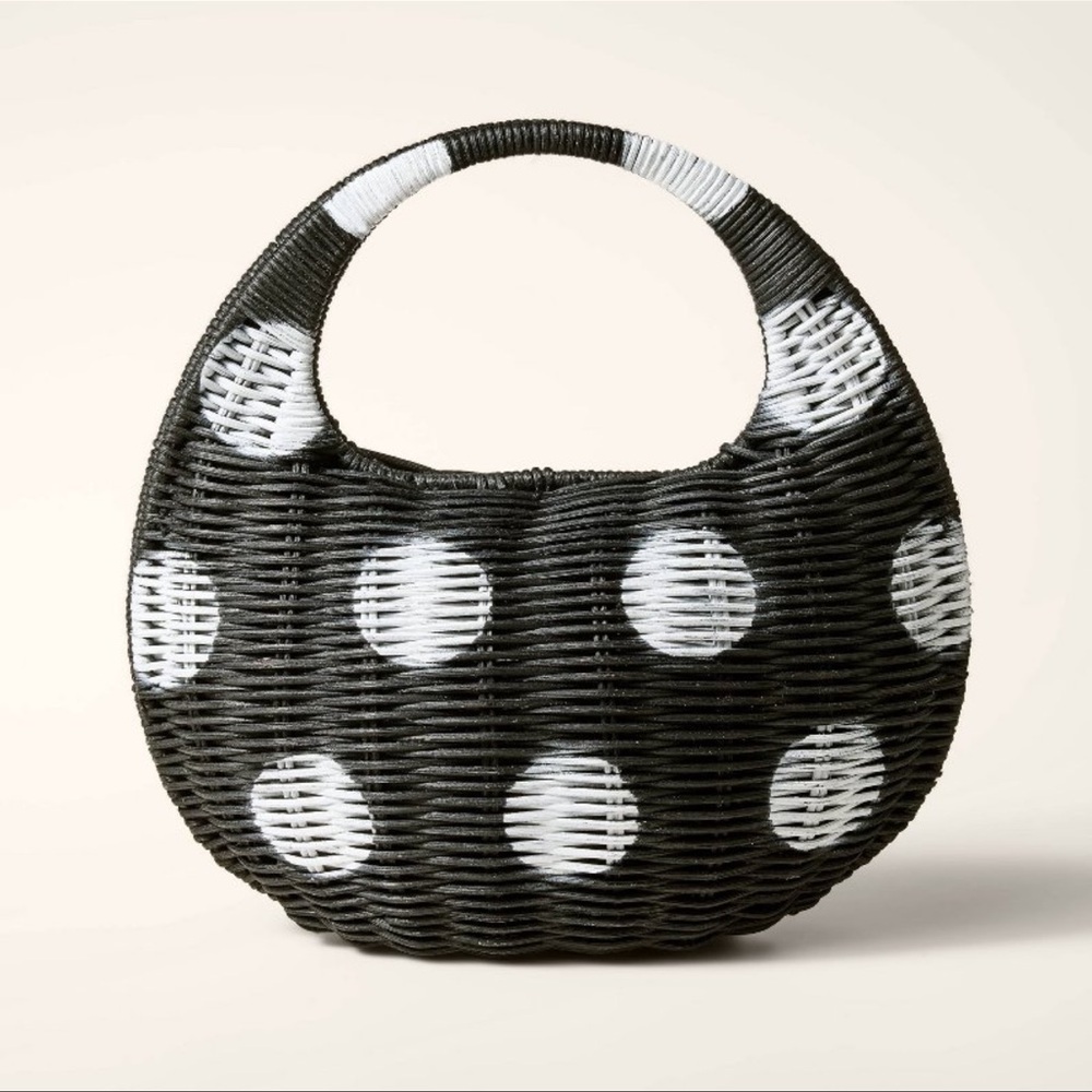 ♠️Kate Spade X Target Polka Dot Wicker Crescent Bag - black white NWT